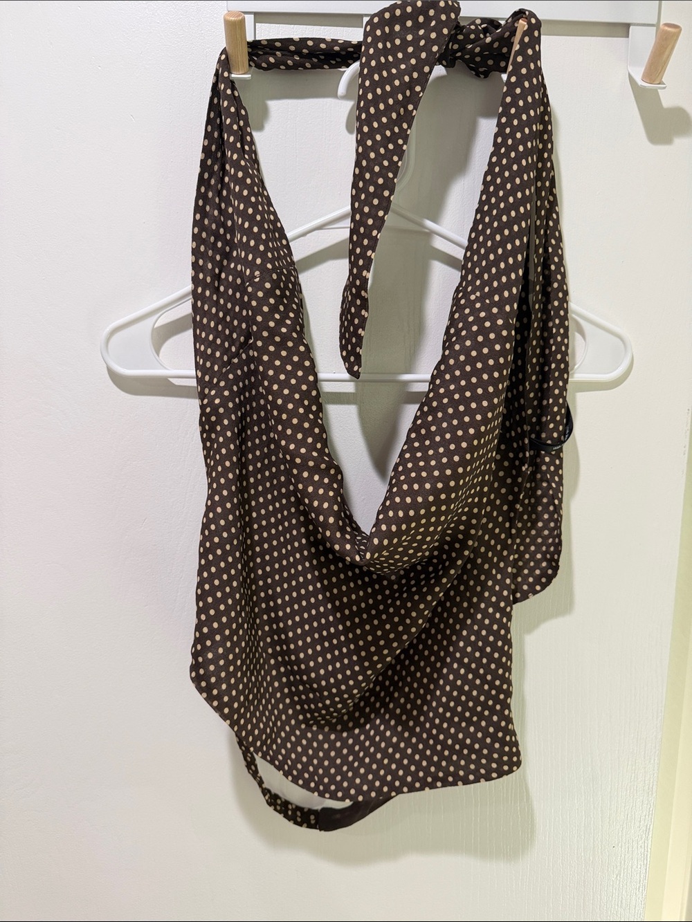 With Jean Brown Polka Dot Halter Top with Cream Dots